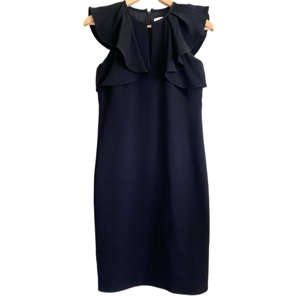 SHOSHANNA Preppy Career Flutter Sleeve Black Darwin Column Dress 2P Cocktail - Picture 4 of 10